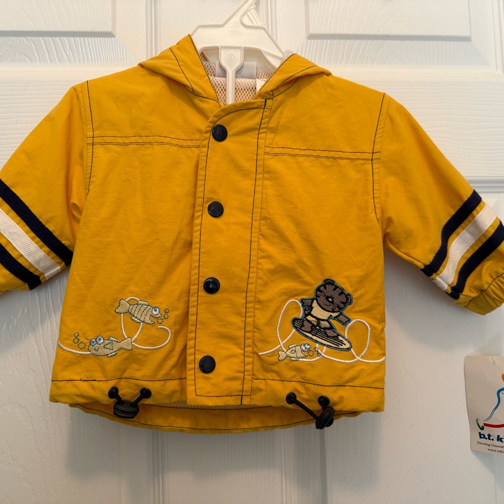 B.T. Kids Raincoat with Bear and Fish Embroidery